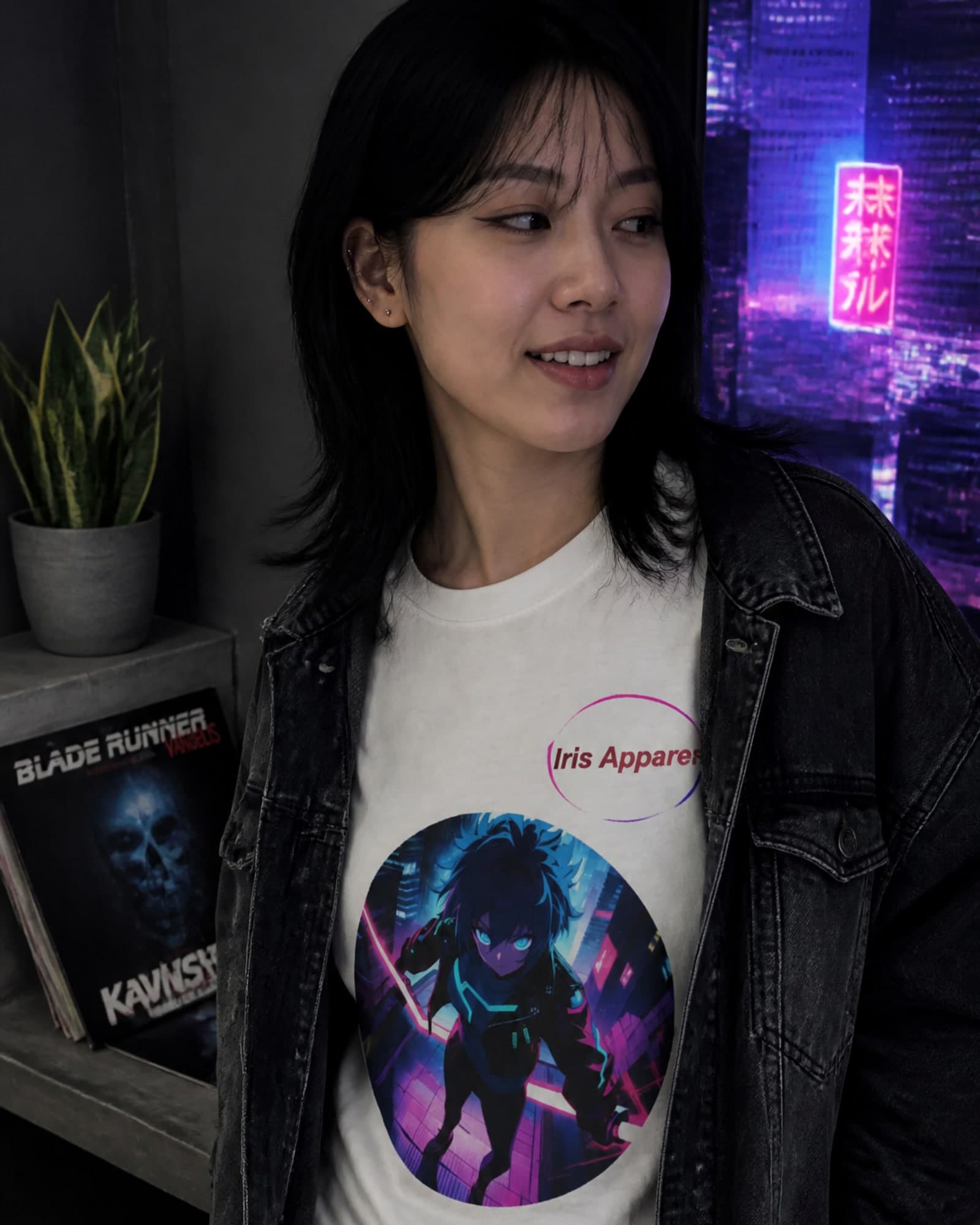 Neon Cyberpunk Girl Tee | Futuristic Synthwave Aesthetic