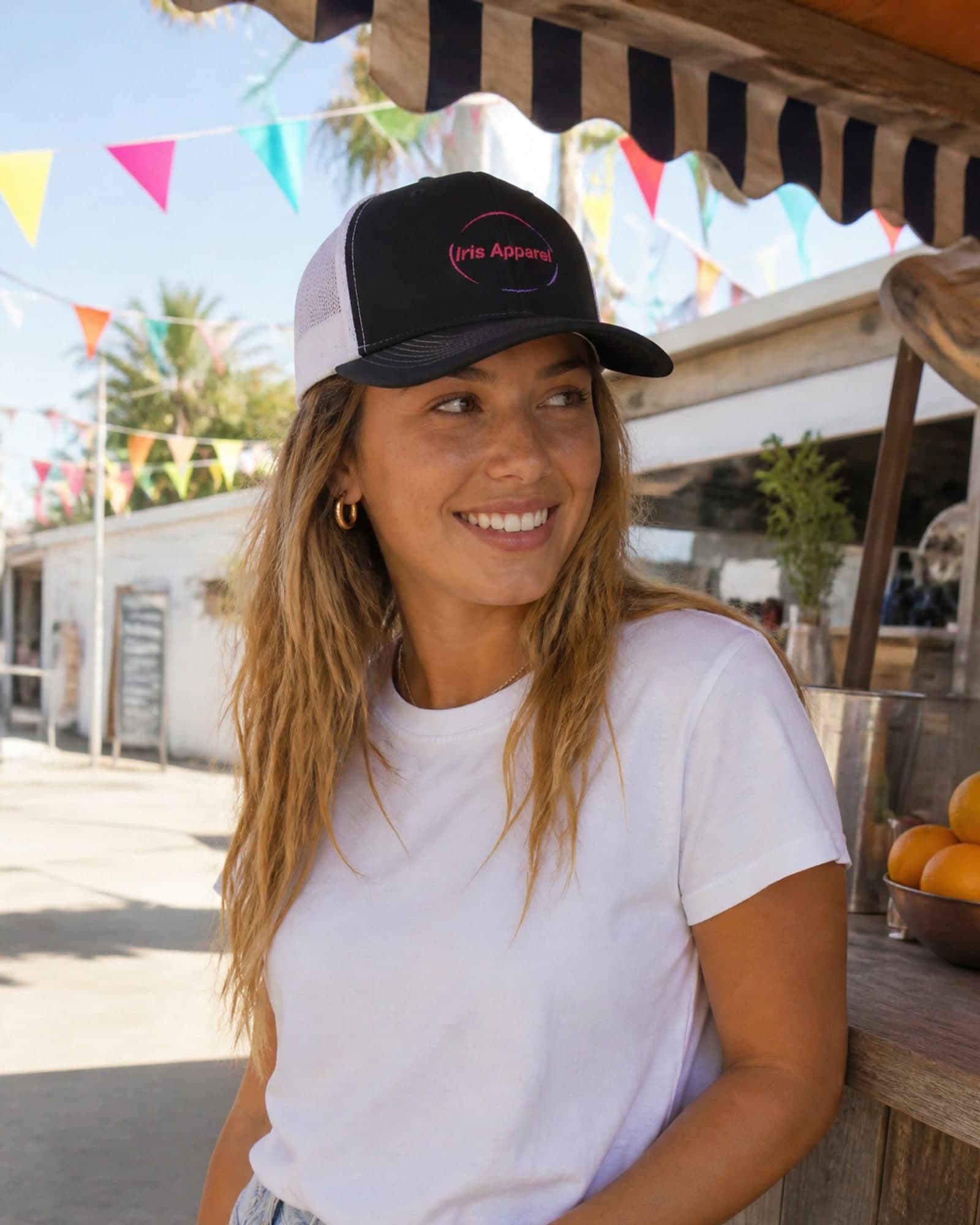 Iris Apparel Neon Circle Snapback Trucker Cap | Embroidered Logo Mesh Hat