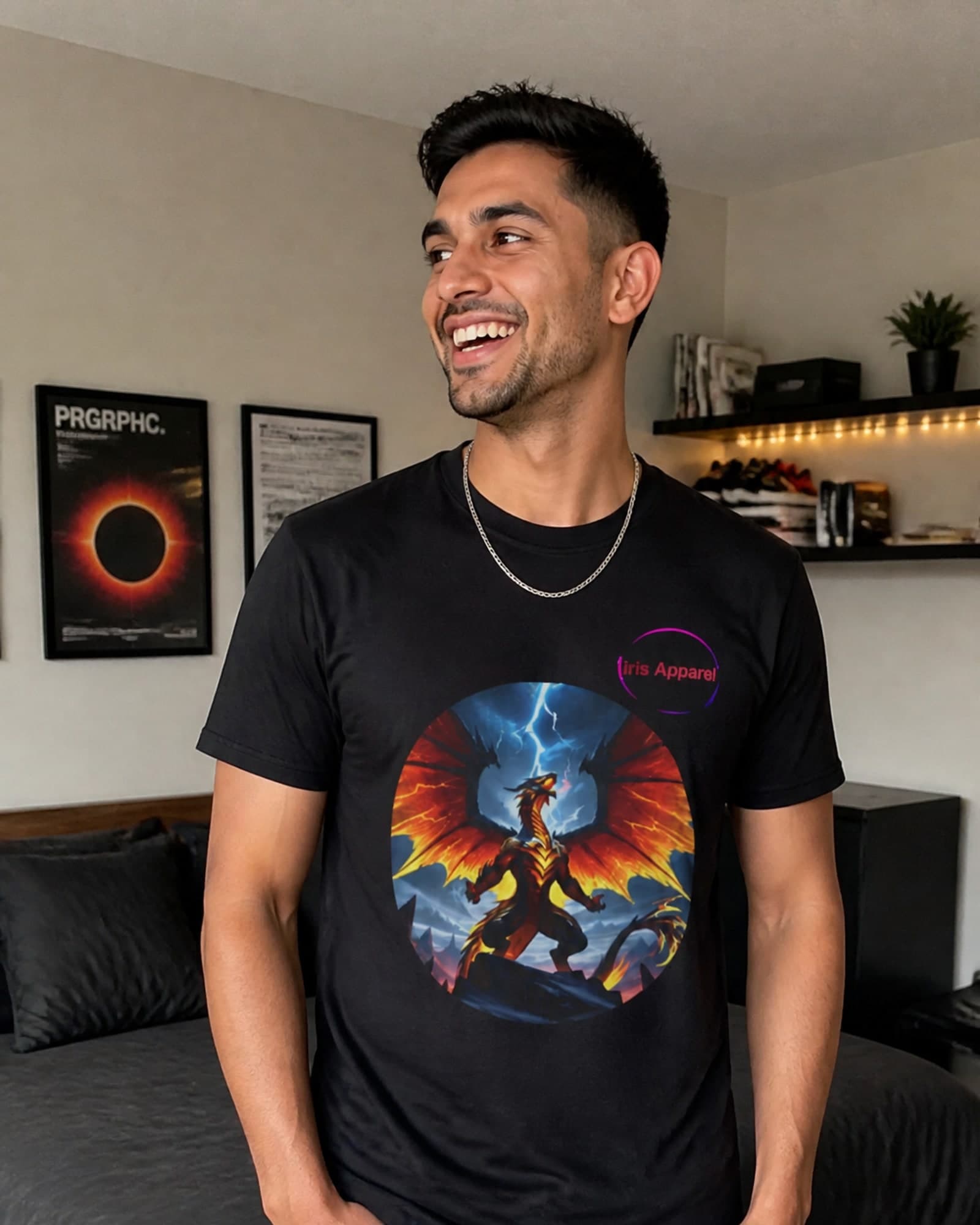 Dragon Lightning Circle T-Shirt | Fantasy Dragon Illustration